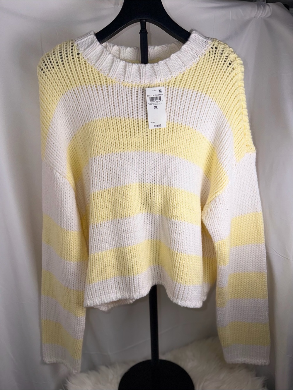 Oversized Yellow & White Stripe Knit Sweater XL - Picture 10 of 10